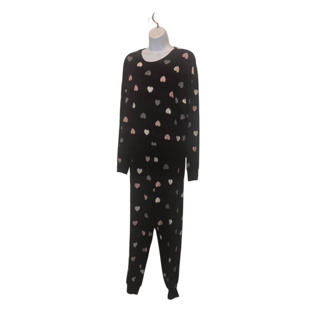 RACHEL Rachel Roy Pajama Set Women's M Black w/Pastel Hearts Long Sleepwear